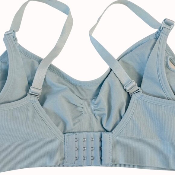Light Blue Seamless Nursing Bra With Adjustable Straps Womens Sz L Soft Stretch - Picture 5 of 11
